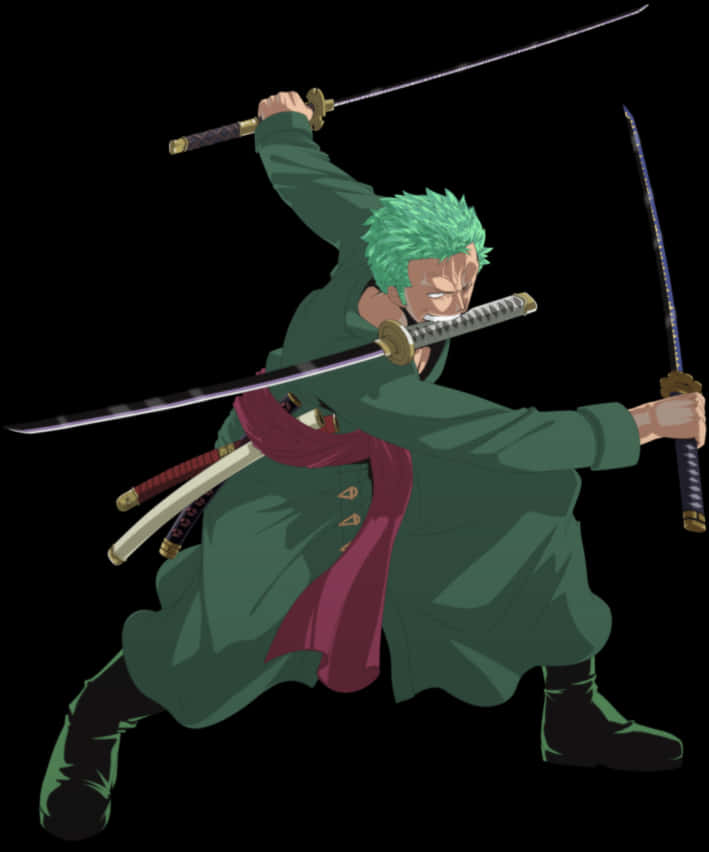 Green Haired_ Swordsman_ Action_ Pose PNG