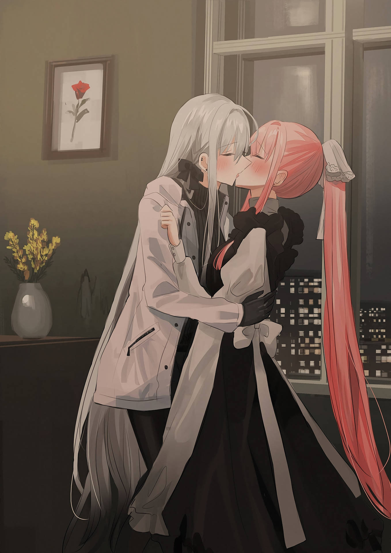 Zoya And Yana Anime Couple Kiss Background