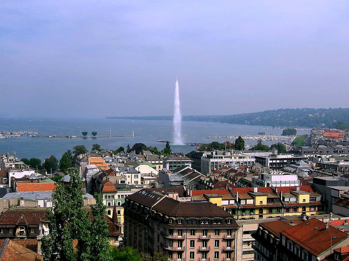 Zurich Cityscapewith Jetd Eau Fountain Wallpaper