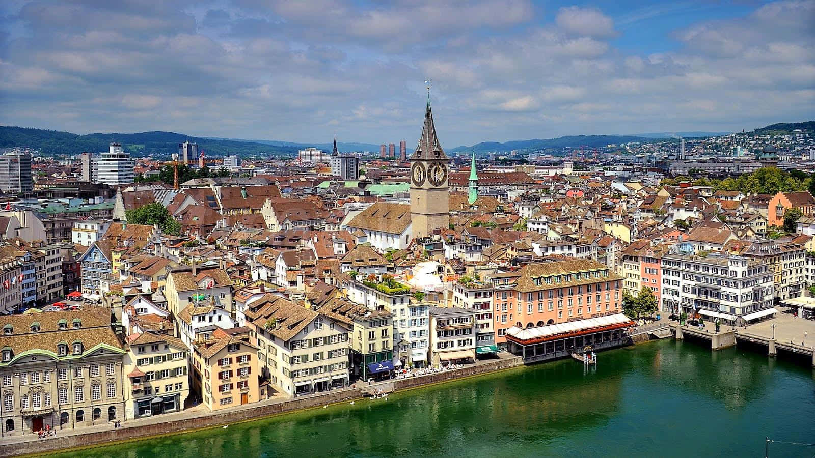 Zurich Cityscapewith River Limmat Wallpaper