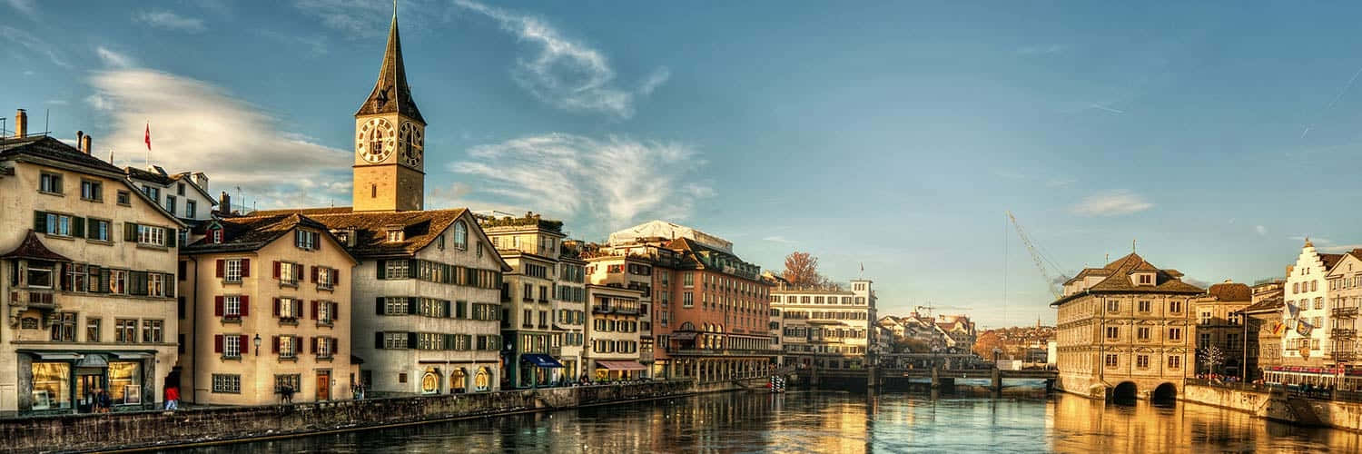 Zurich Riverfront Panorama Wallpaper