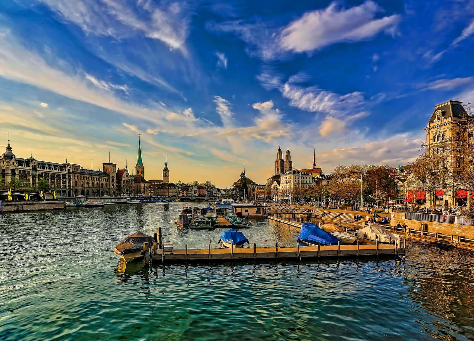 Zurich Riverfront Scenic View Wallpaper