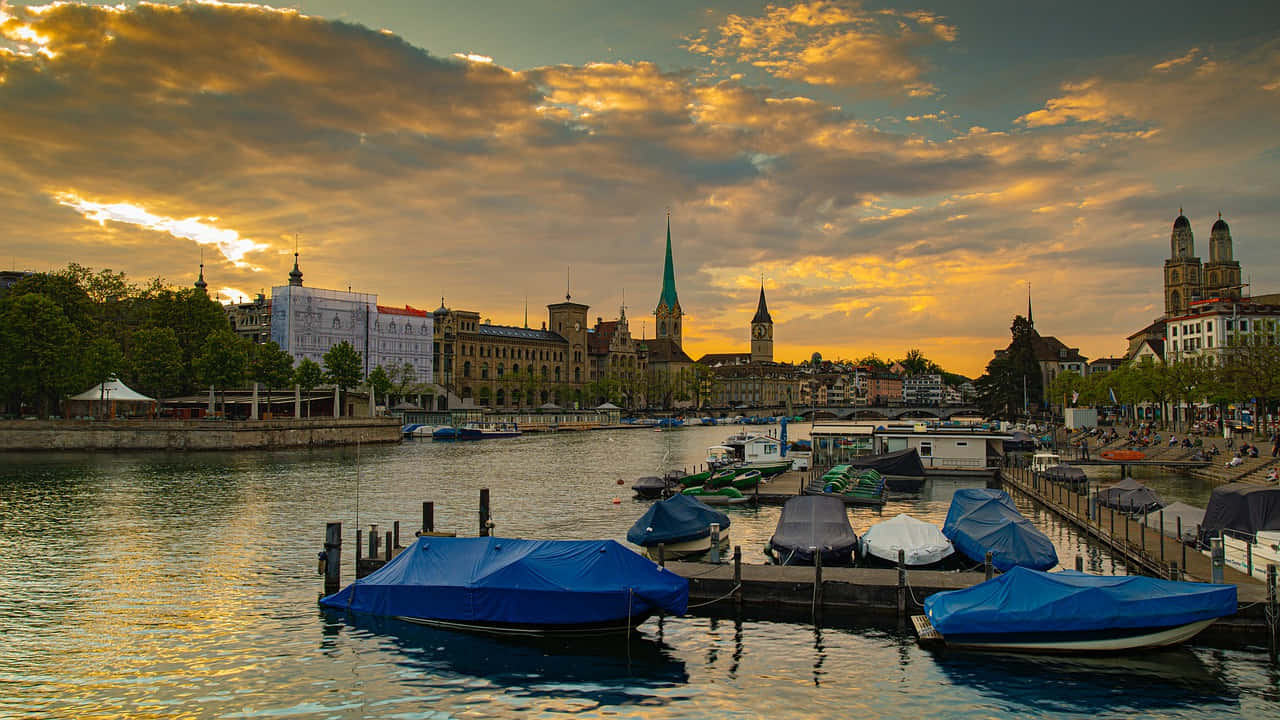 Zurich Riverfrontat Sunset Wallpaper