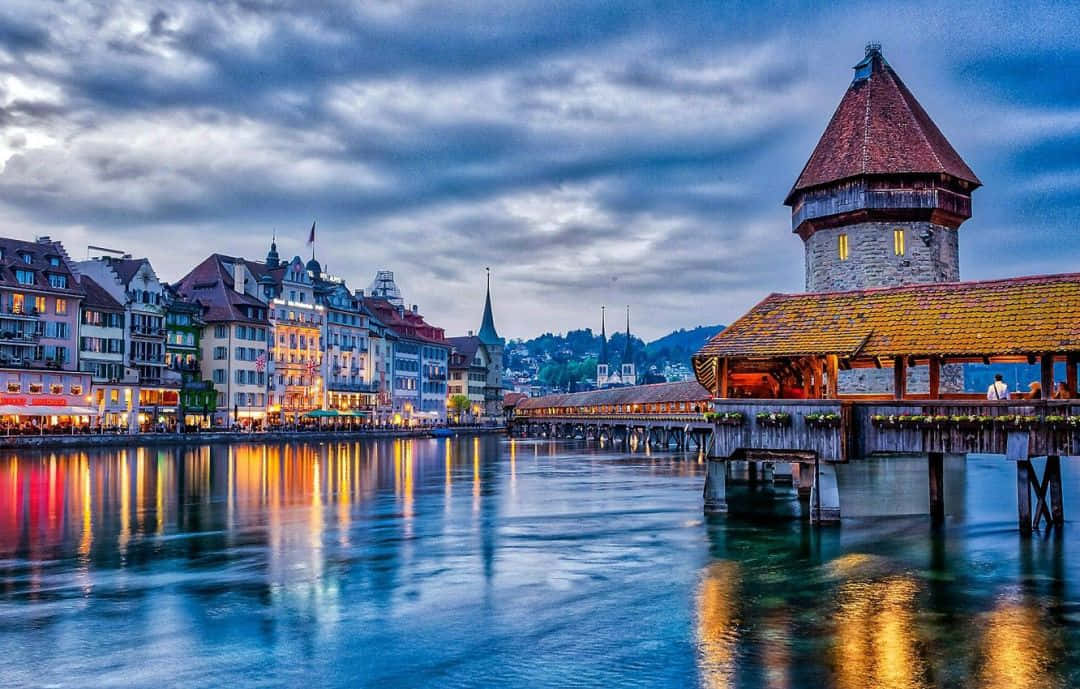 Zurich Waterfront Twilight Scenery Wallpaper