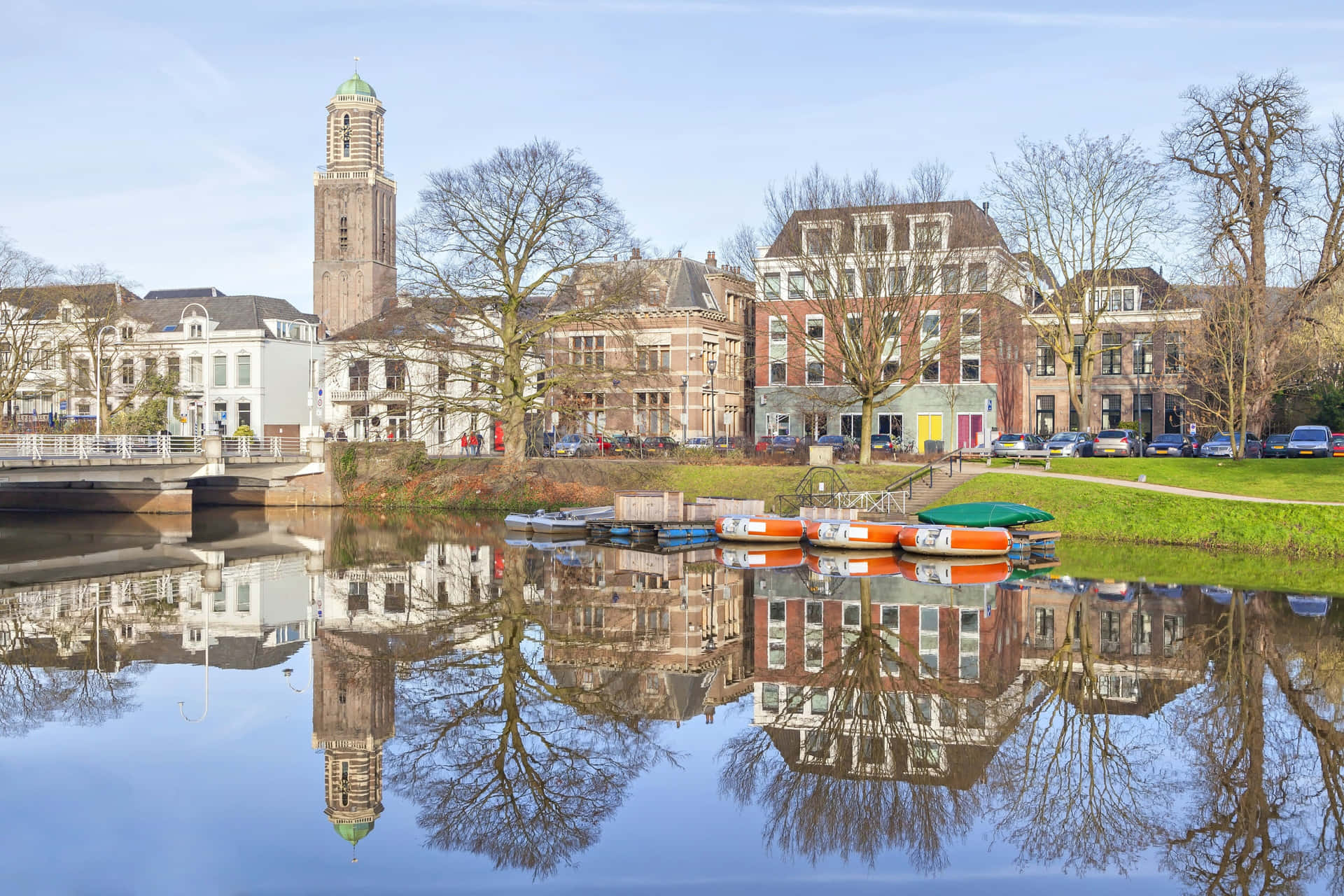 Zwolle Cityscape Reflections Netherlands Wallpaper