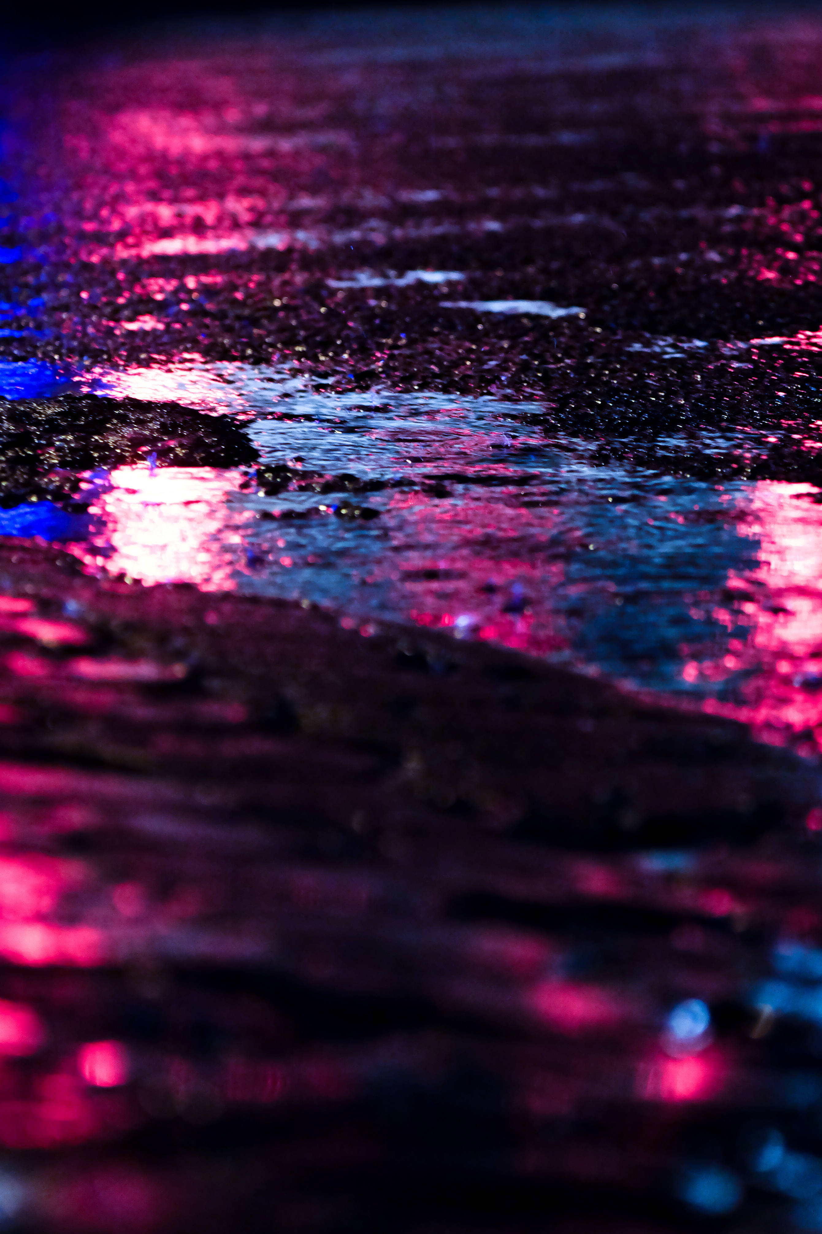 Puddle rain drops neon reflection lights HD phone wallpaper  Peakpx