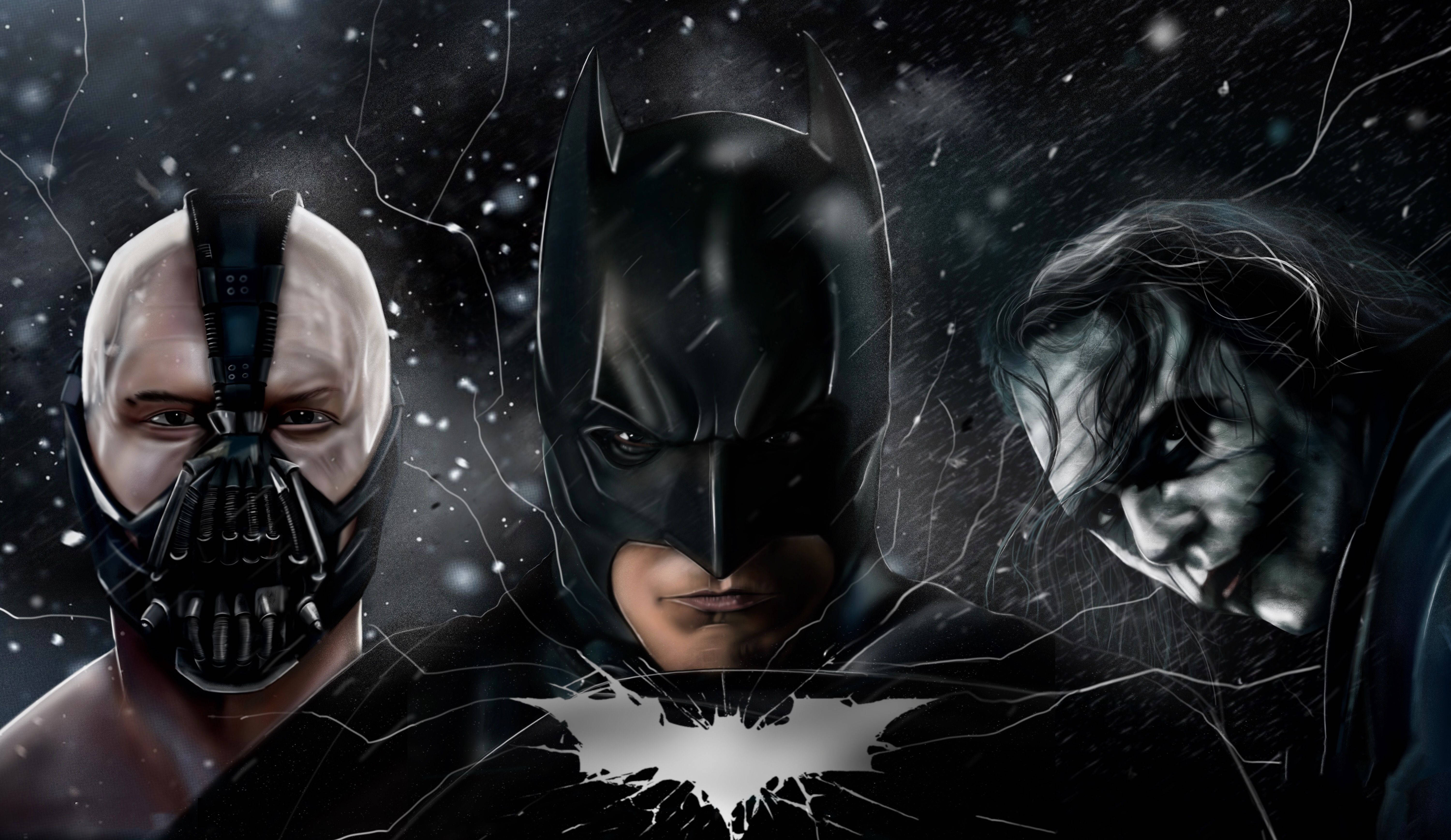 Download The Dark Knight Batman Bane And Joker Artwork Wallpaper |  