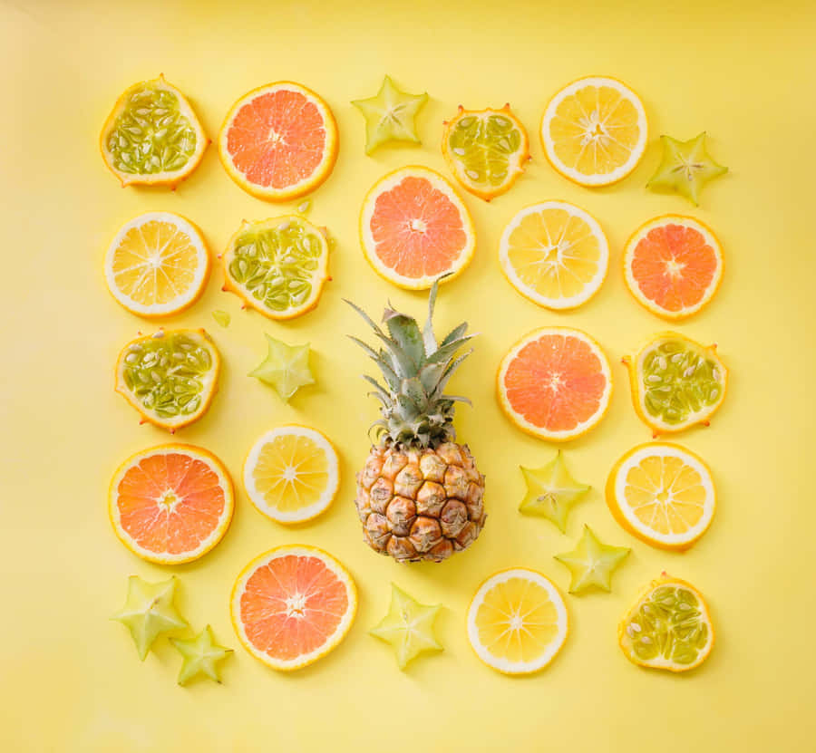 AnanasplanteCitrusfrugt Flatlay Fotografi Billede.