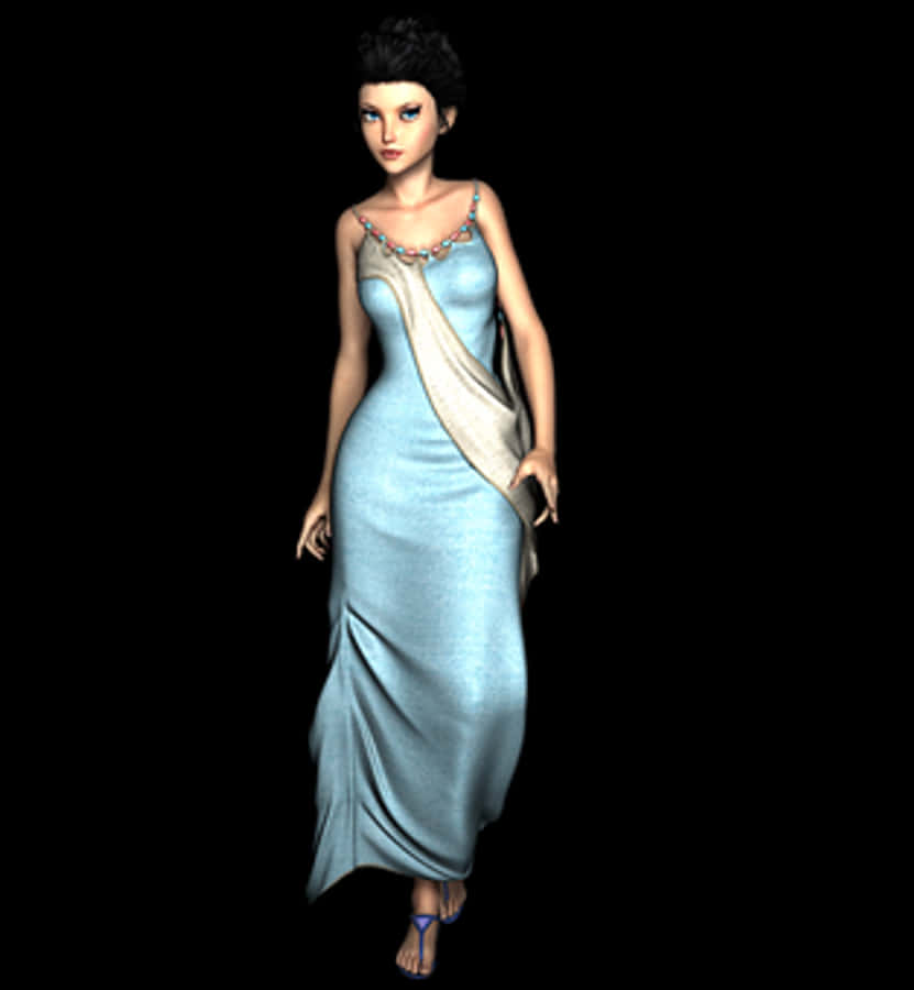 Elegant3 D Rendered Womanin Blue Dress