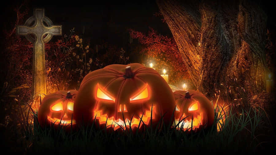 Scene Notturna di Zucche di Halloween Spettrali