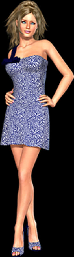 Elegant3 D Modelin Blue Dress