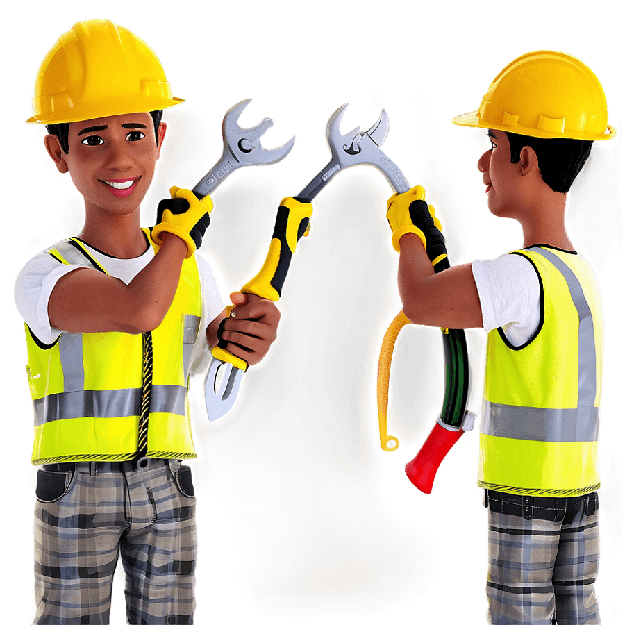 Construction Worker with Tools PNG niv