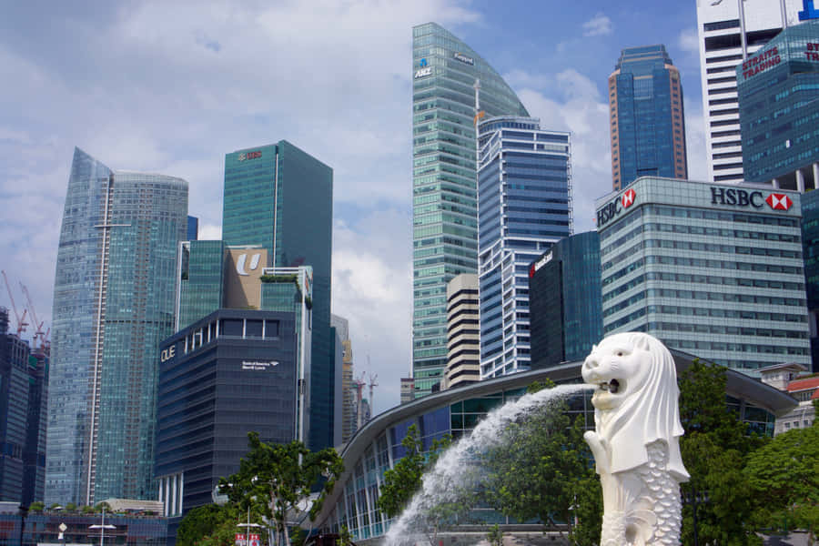 Merlion Park Singapore Skyline