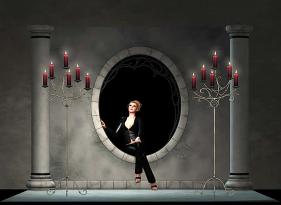 Mysterious Gothic Roomwith Womanand Candles