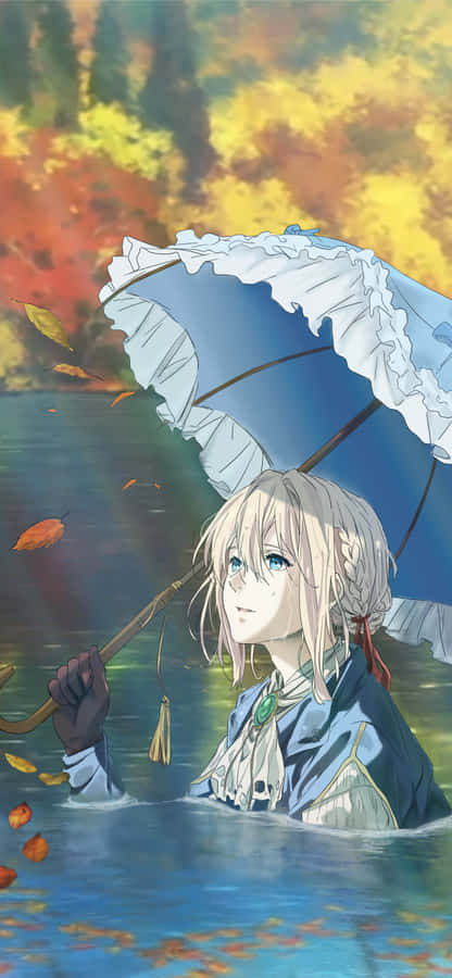 Bildvon Violet Evergarden, durchtränkt mit Wasser.