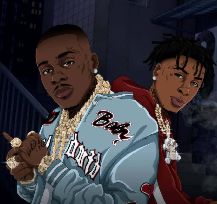 Illustrazione Cartone Animato di un Duo Hip Hop