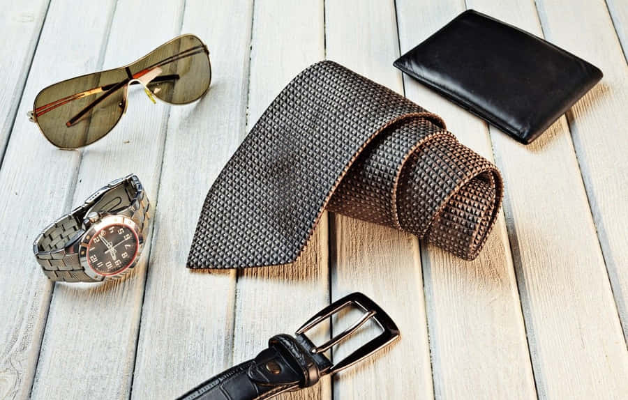 Herrenaccessoires auf Holz Hintergrund