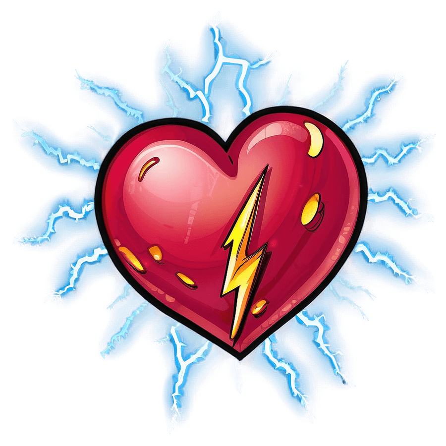 Cartoon Heart with Lightning PNG 06132024