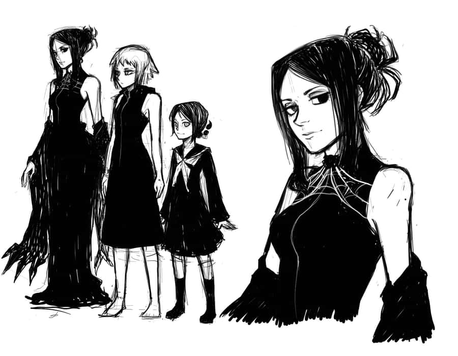 Esboços de Design de Personagem Arachne de Soul Eater