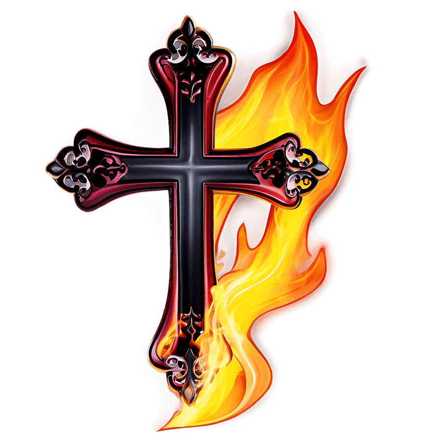 Gothic Cross on Fire PNG qwu93
