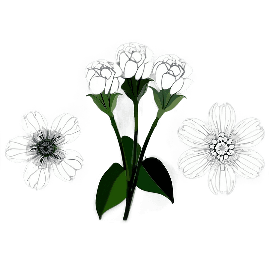 Monochromatic Flower Illustration PNG kdw88