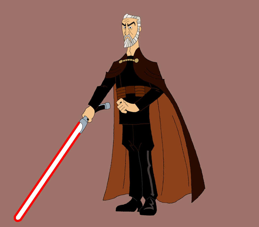 Karakter Animasi Count Dooku dengan Lightsaber