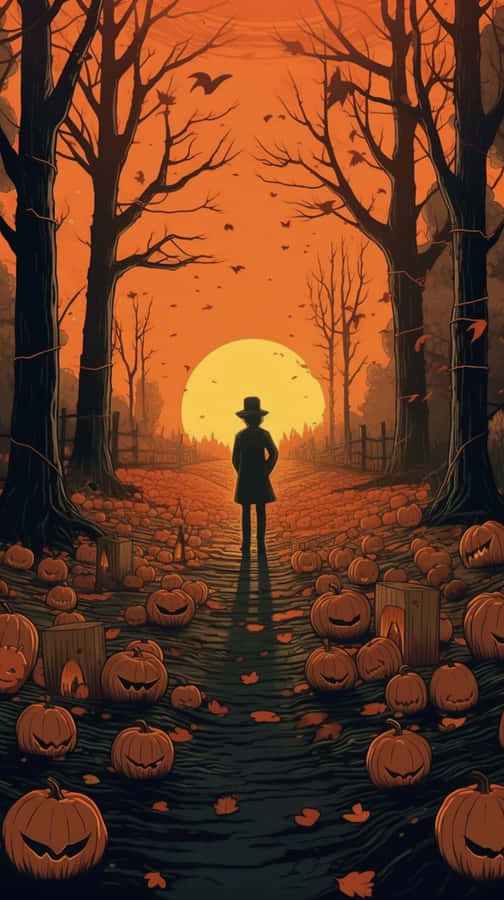 Sfondo Telefonico Vintage di Halloween con Percorso di Zucche