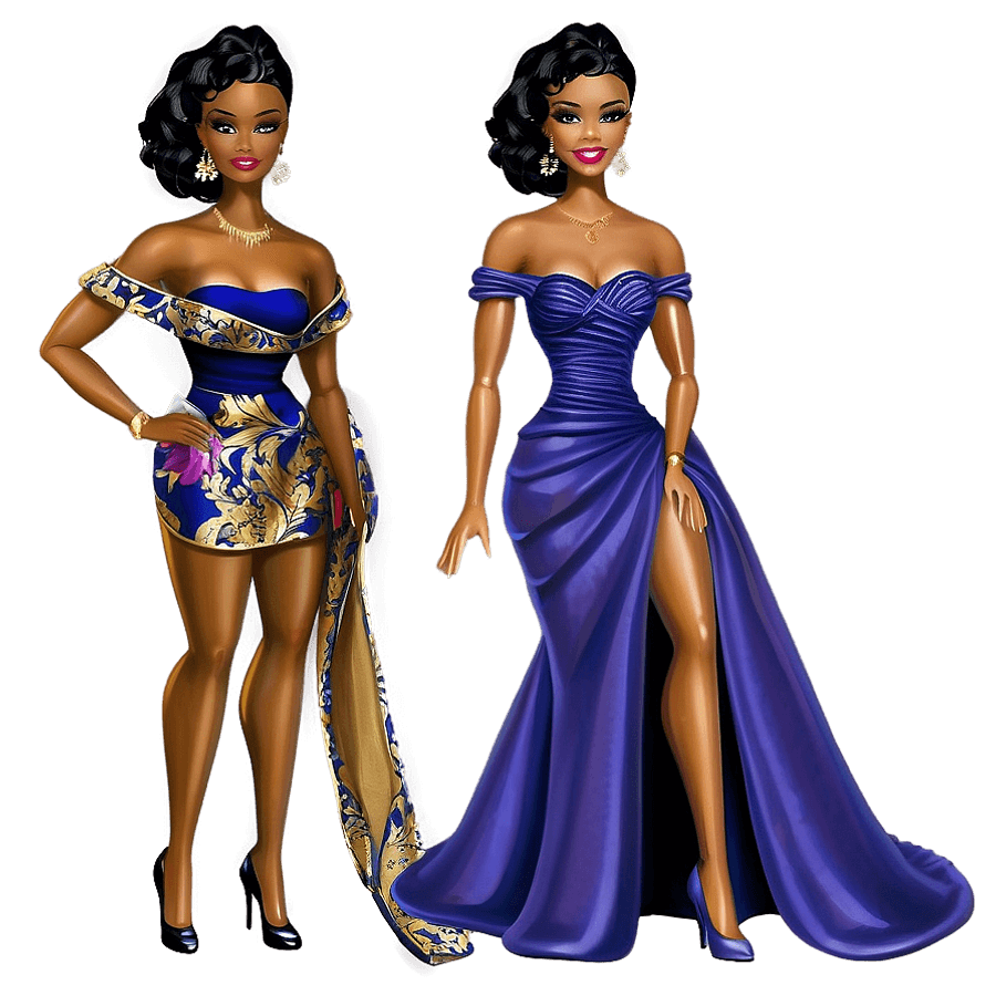 Black Barbie in Evening Gown PNG 05262024