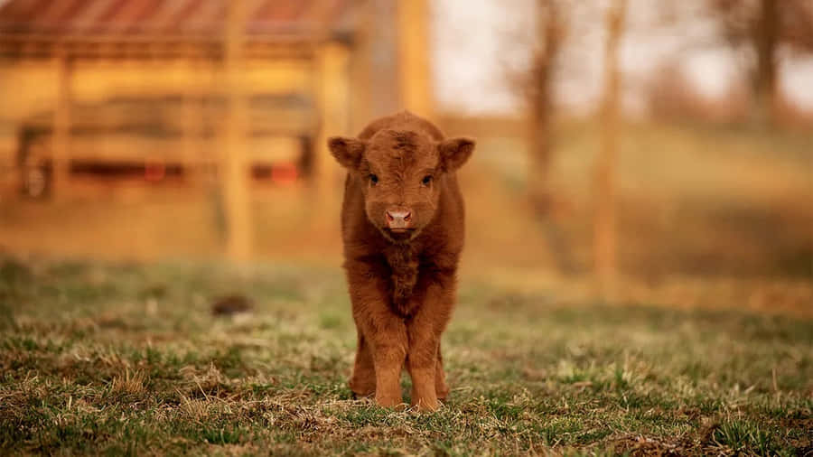 Niedliches braunes Kalb auf dem Feld