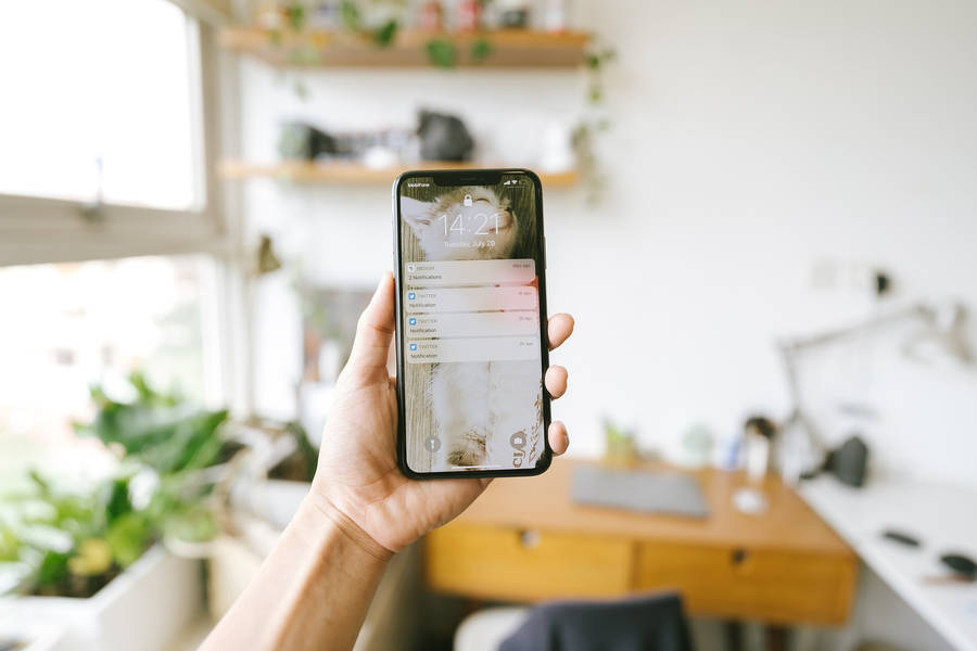 Uomoche controlla le notifiche sul cellulare