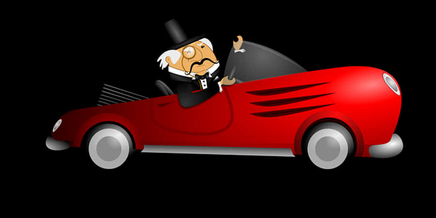 Cartoon Man Driving Classic Car