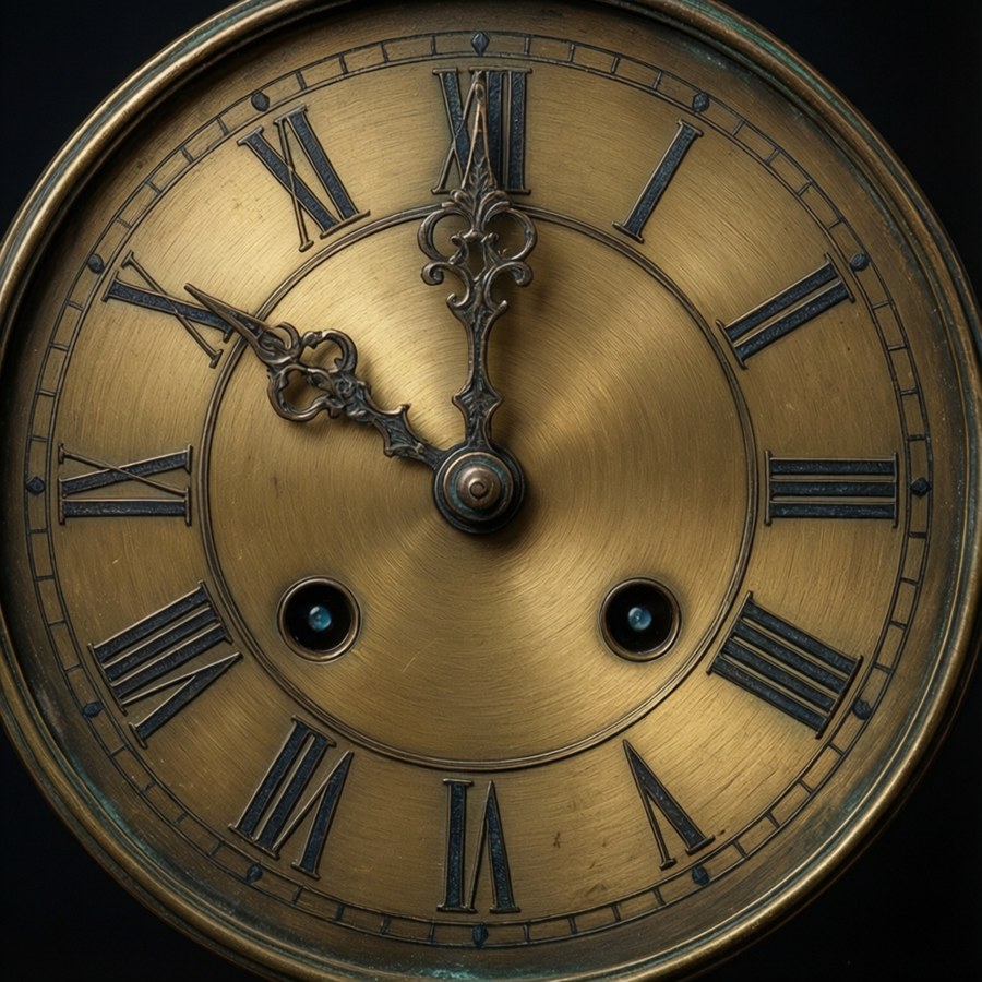 Antique clock displaying 13, unique and detailed design.