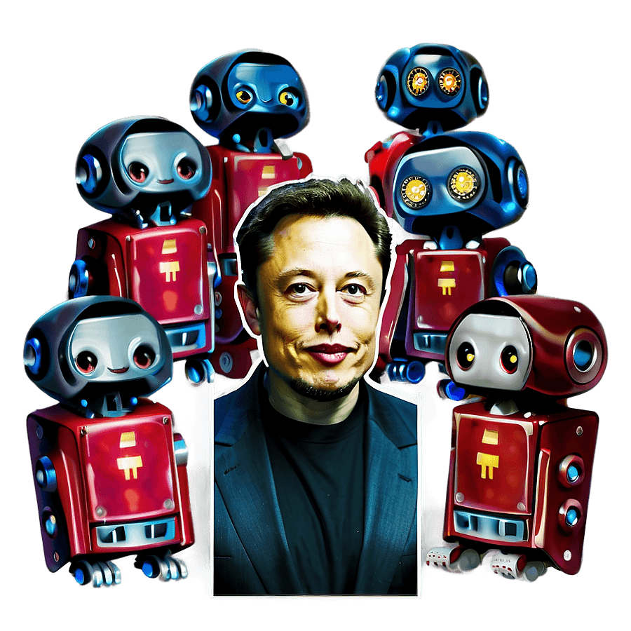 Elon Musk with Robots PNG jep