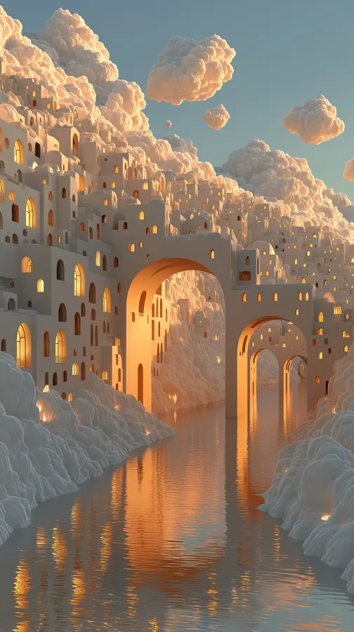 Surreal,Archways,Clouds,Sky,Fantasy,Dreamy,Architecture,White,Reflection,Tranquil,Ethereal,Abstract,Serene,Wonderland,Heaven