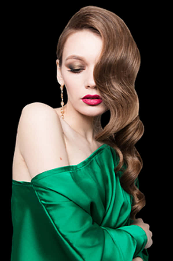 Elegant Woman Green Dress Hairstyle