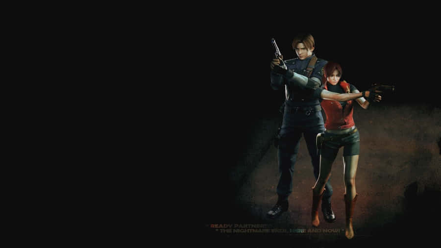 1920x1080Resident Evil 2 Hintergrund Leon und Claire Handfeuerwaffen
