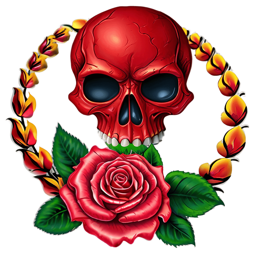 Red Skull with Roses PNG pvt80