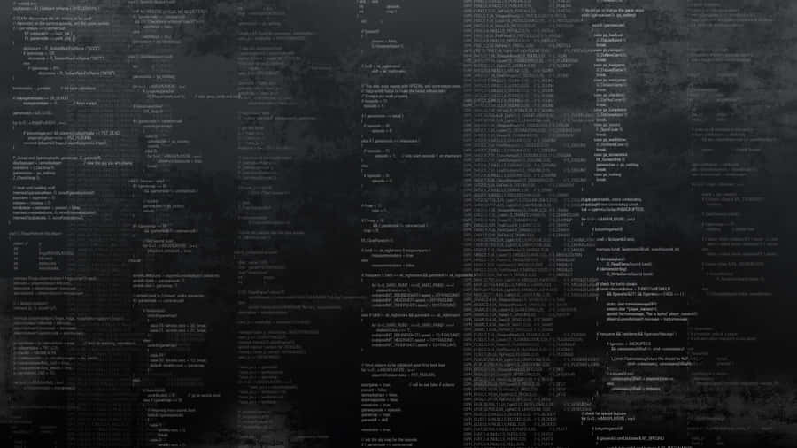 1920x1080 HD Coding For Programming Wallpaper — Dark textured background overlaid with dense cascading lines of glowing white computer code.