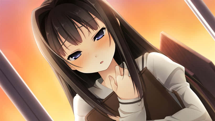 Cenário de Pôr do Sol com Garota Anime Melancólica