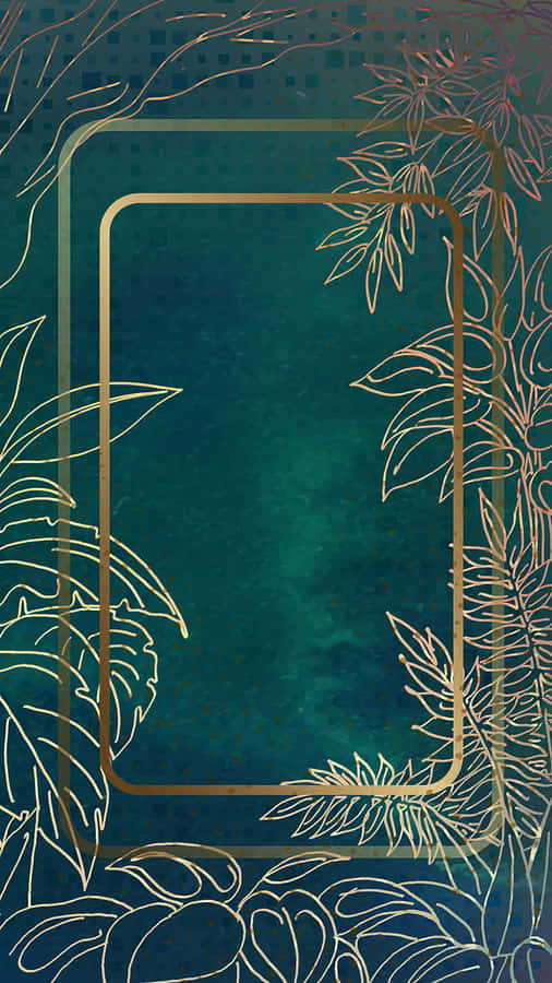 Fundo Tropical Verde com Moldura Dourada