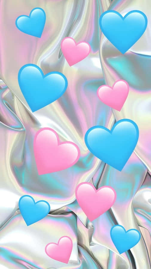 Corações Rosa e Azul em Fundo Holográfico
