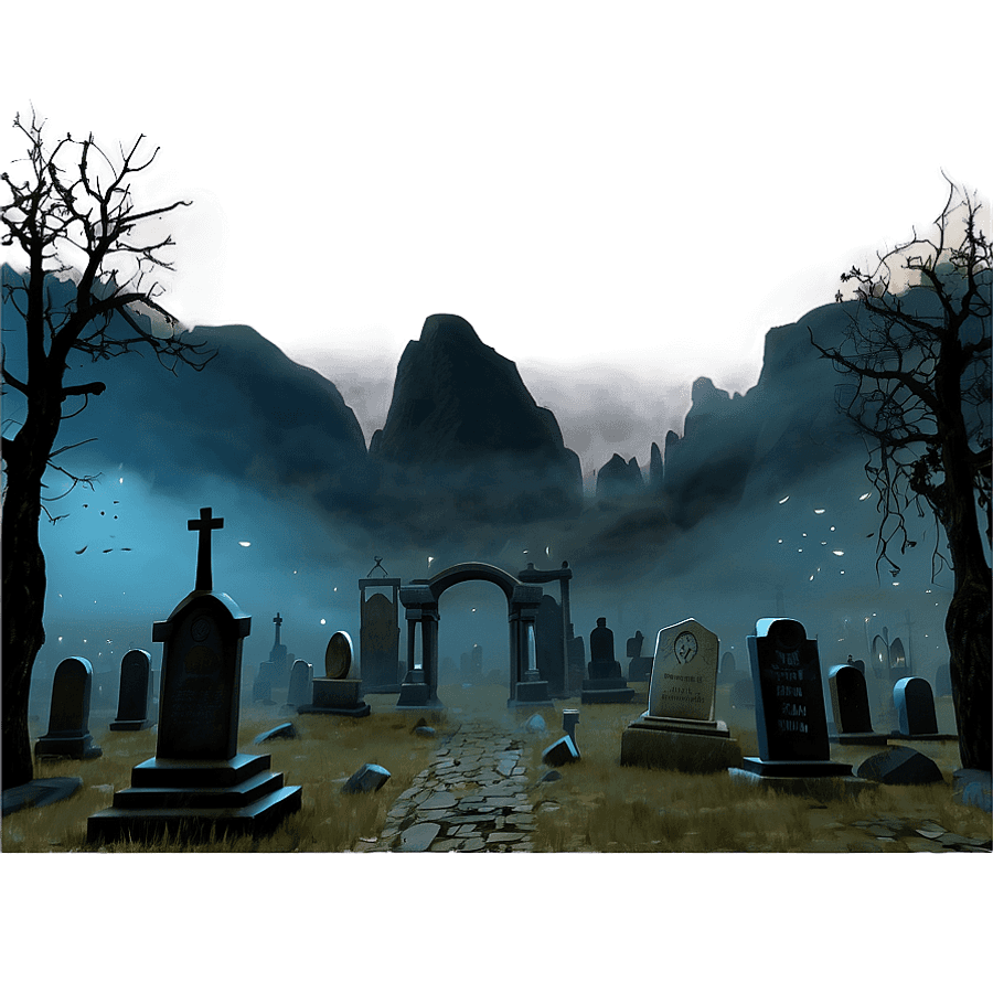 Fantasy Graveyard with Mystical Fog PNG 96