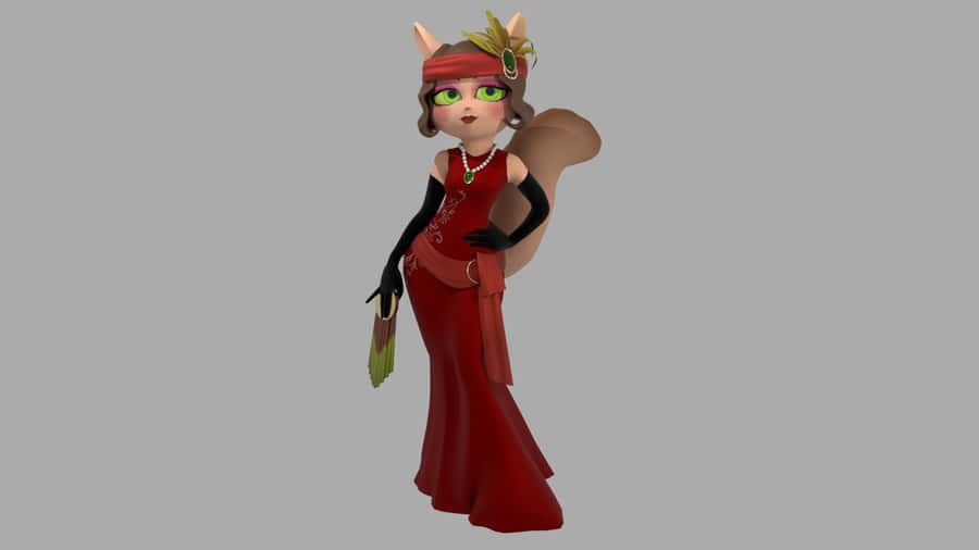 Modello 3D di un Personaggio di Lackadaisy in Abito Rosso