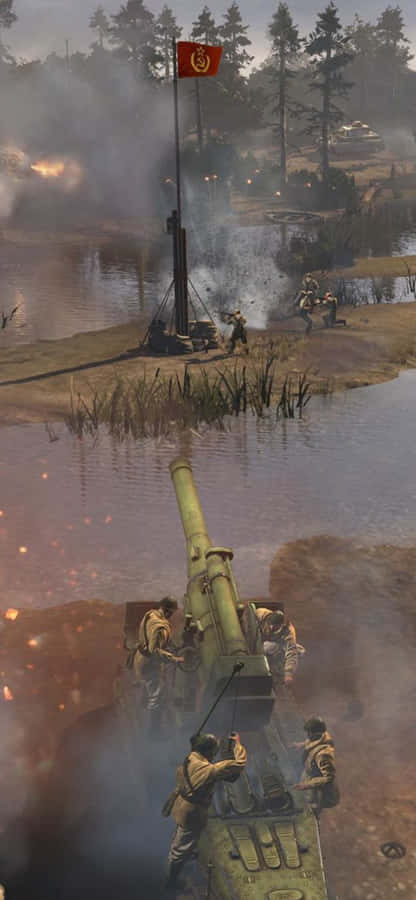 iPhoneXs baggrund med Company of Heroes 2 og en ridende tank.