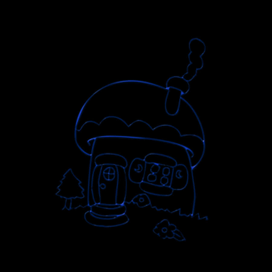Neon Outline Mushroom House