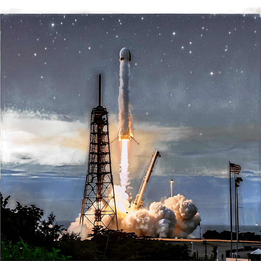 SpaceX Rocket Launch Night PNG 36