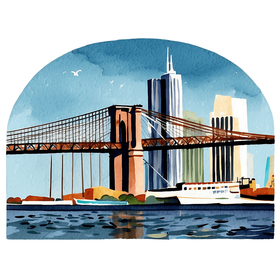 Brooklyn Bridge Watercolor Painting PNG 23