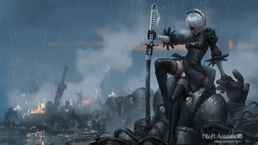 Download 2B , Nier: Automata, Sword Wallpaper HD Wallpaper | Wallpapers.com