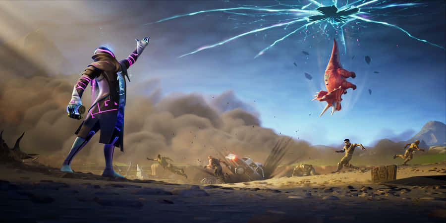 Fortniteen mand står foran en raket.