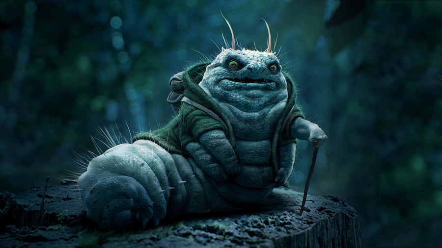 Criatura Fantástica Lagarta em Floresta Noturna